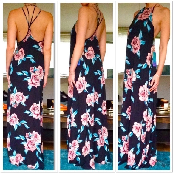 Show Me Your Mumu Flirtini Maxi Dress Dark Floral Strappy Back Size Medium - Picture 1 of 11